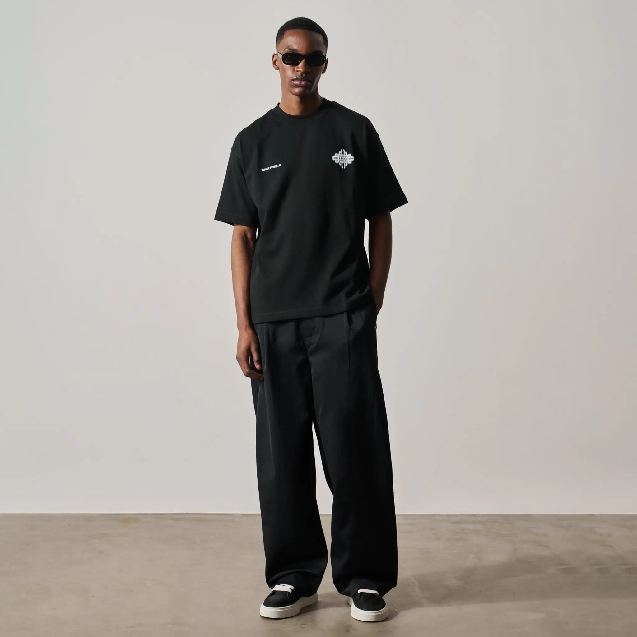 Front View of The Couture Club Motion Blurred Emblem Black T-Shirt